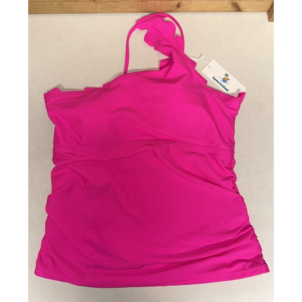 Beachsissi Hot Pink Swimsuit Tankini Top One Shoulder  NWT Size Large